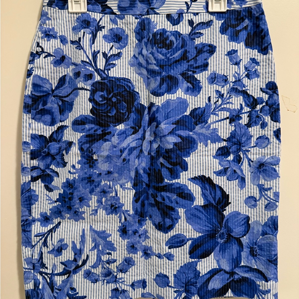 Floral Blue Pencil Skirt